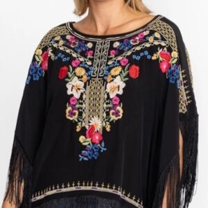 Johnny Was Embroidered Black Floral Women's Top